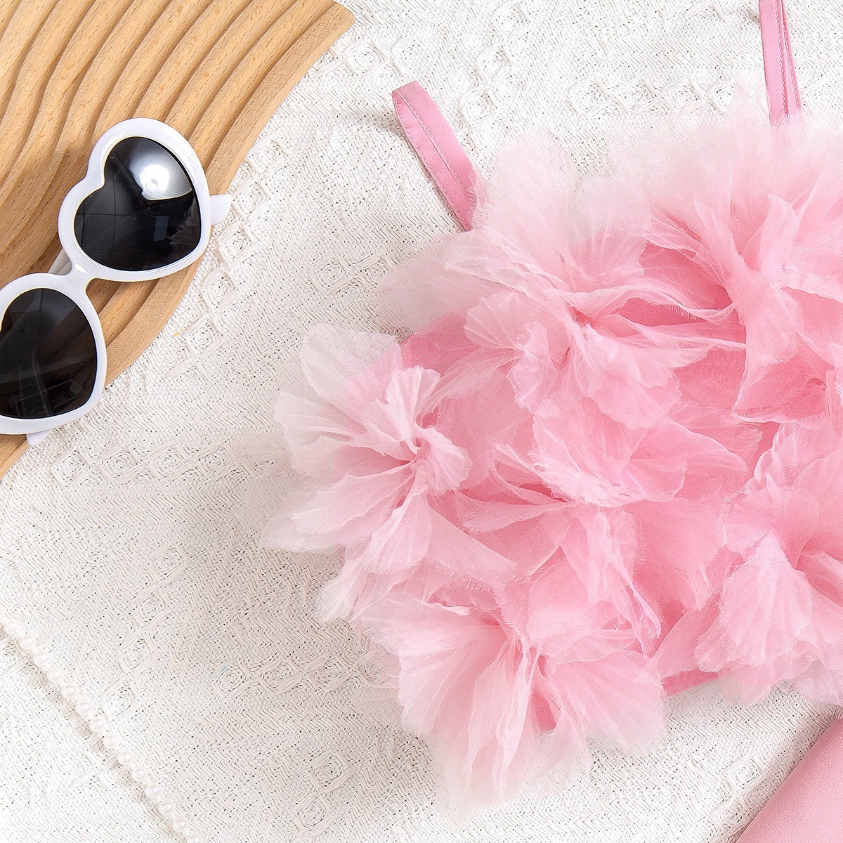 2pcs Toddler Girls Floral Mesh Vest Set