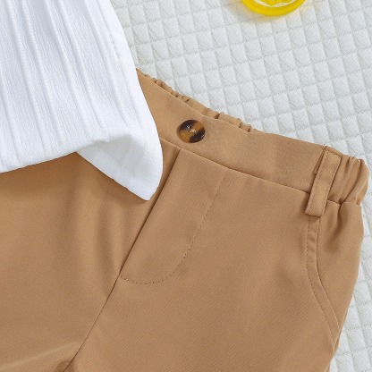 2pcs Toddler Boys Solid Color Striped Short Sleeve Shirt & Shorts