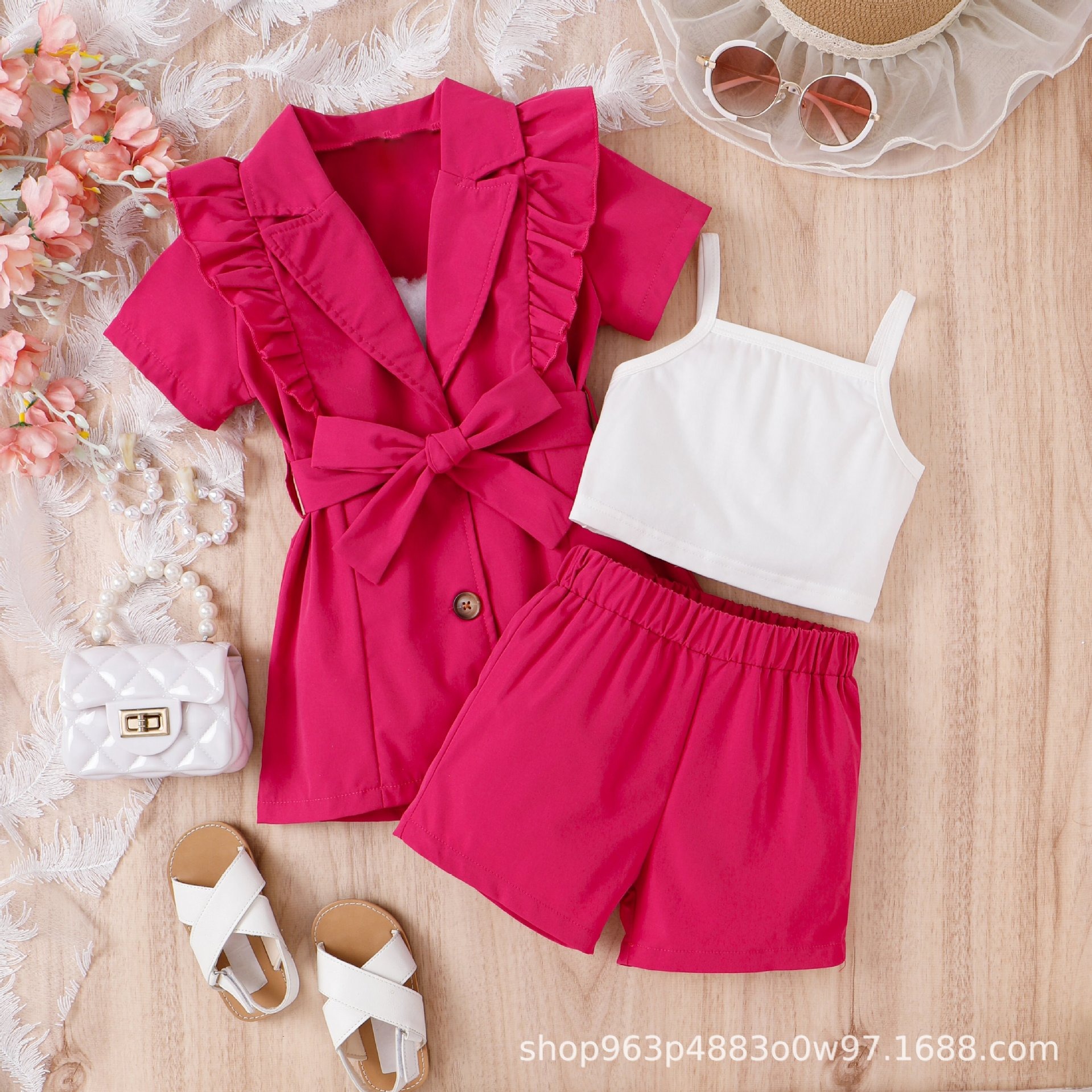 [Copy]2pcs Toddler Girls Puff-Sleeve Dress With Denim Jumper