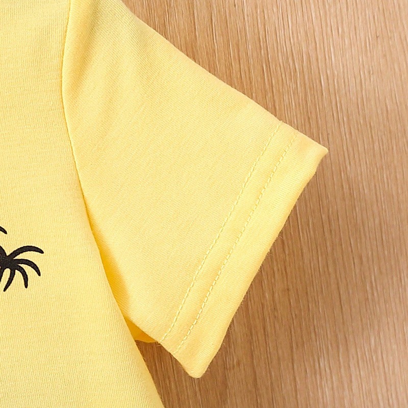 2pcs Toddler Boys Lemon Yellow Collared Short Sleeve Shirt & Distressed Denim Shorts