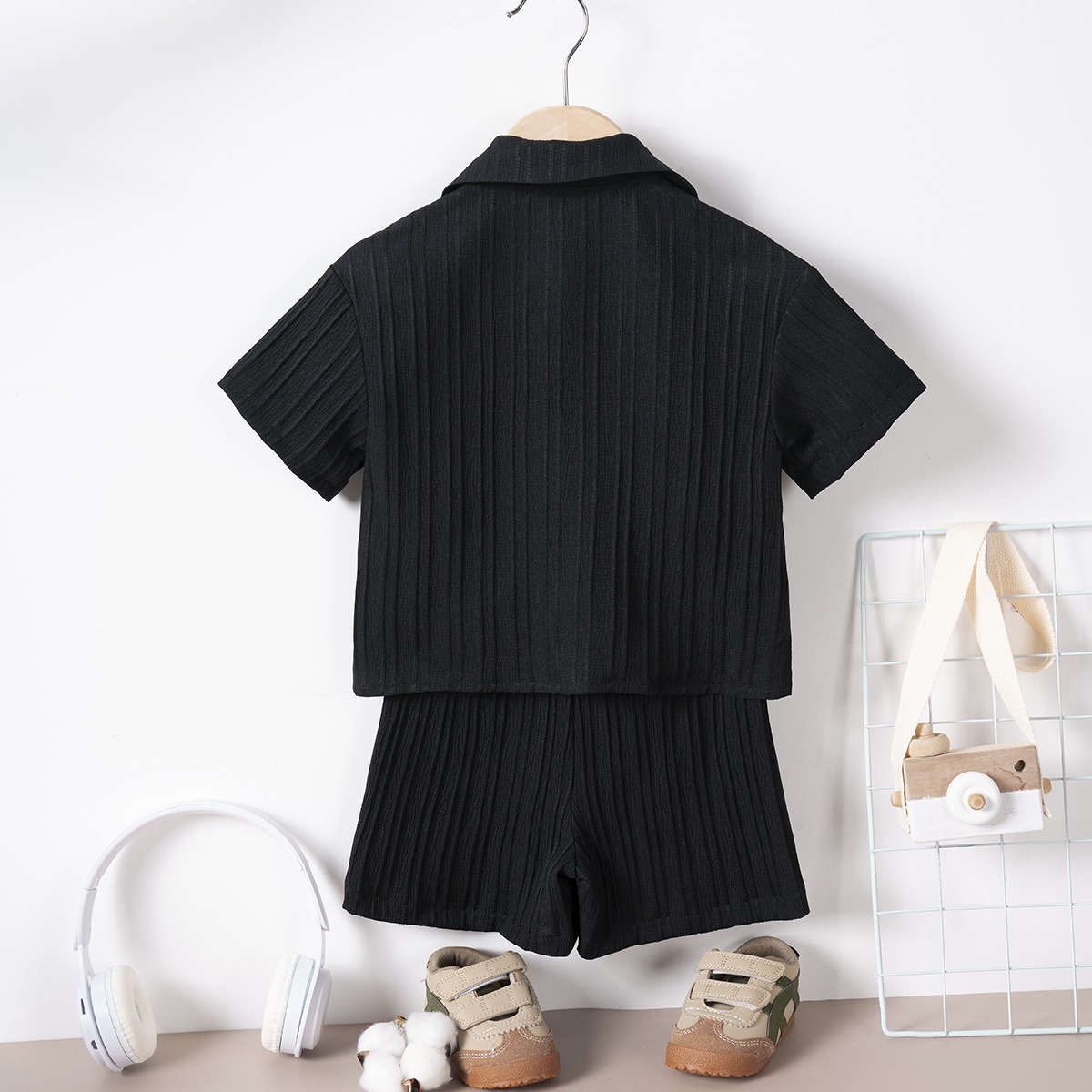 2pcs Toddler Boy Solid Single-Breast Shirt & Shorts
