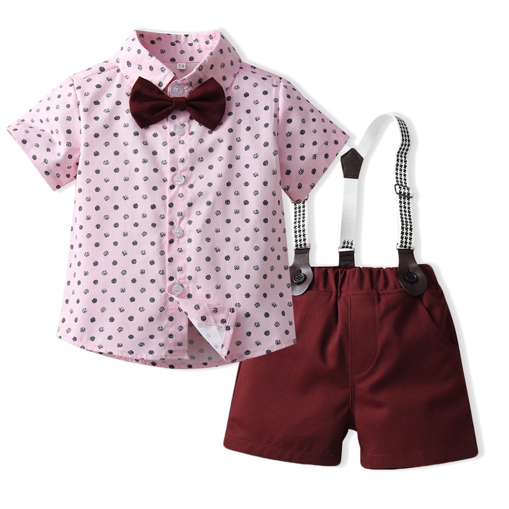 2pcs Toddler Boys Country Style Bow Tie Shirt & Tailored Shorts