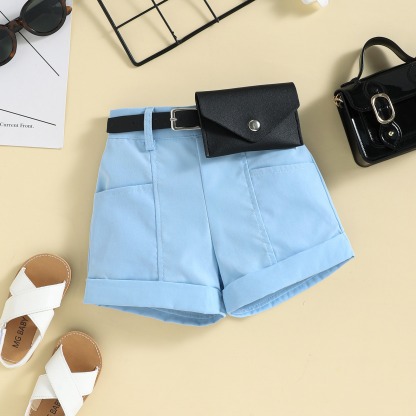 3pcs Toddler Girls Halter Neck Top & Shorts With Waist Bag