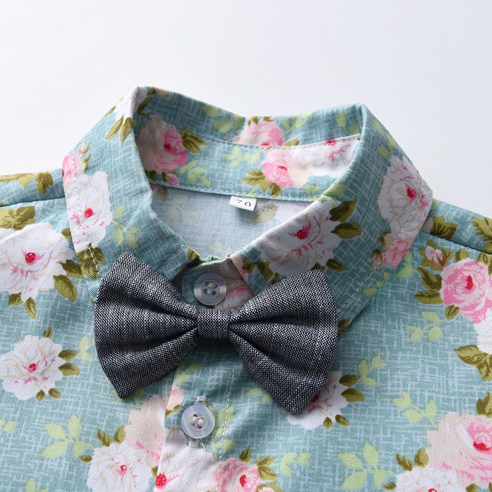 2pcs Toddler Boys Country Style Bow Tie Shirt & Tailored Shorts