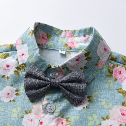2pcs Toddler Boys Country Style Bow Tie Shirt & Tailored Shorts