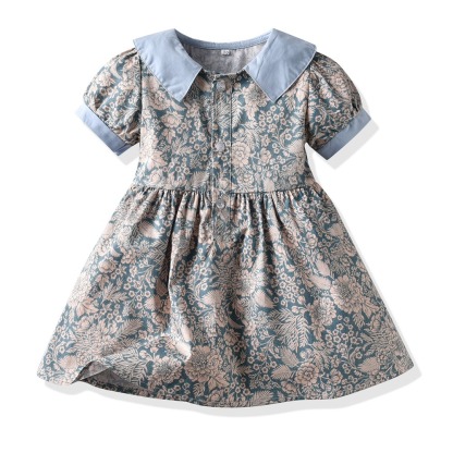 Toddler Girls Floral Smocked Dress with Puff Sleeves