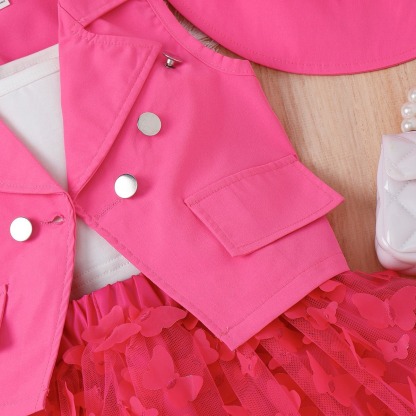 4pcs Toddler Girls Notched Lapel Blazer And Bow Tulle Skirt Outfit