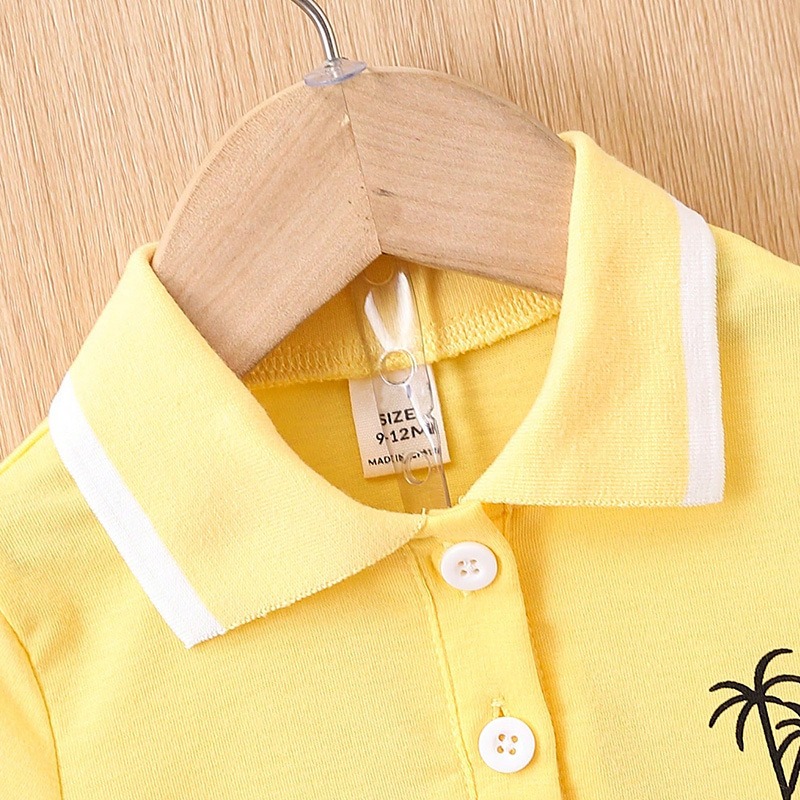 2pcs Toddler Boys Lemon Yellow Collared Short Sleeve Shirt & Distressed Denim Shorts