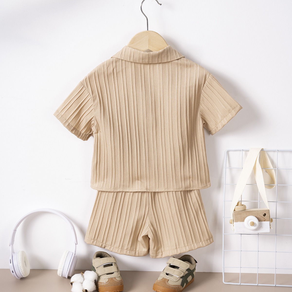 2pcs Toddler Boy Solid Single-Breast Shirt & Shorts
