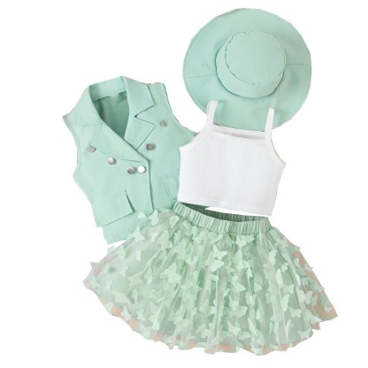 4pcs Toddler Girls Notched Lapel Blazer And Bow Tulle Skirt Outfit
