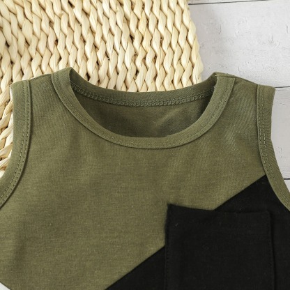 2pcs Toddler Boys Sleeveless Patchwork Top & Swim Trunks