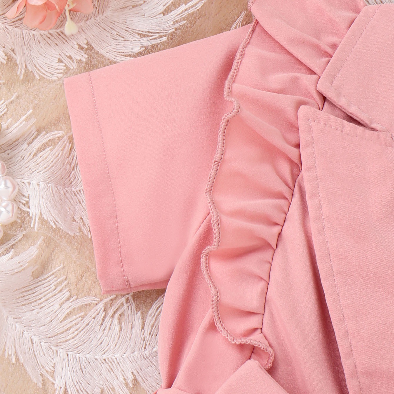 [Copy]2pcs Toddler Girls Puff-Sleeve Dress With Denim Jumper