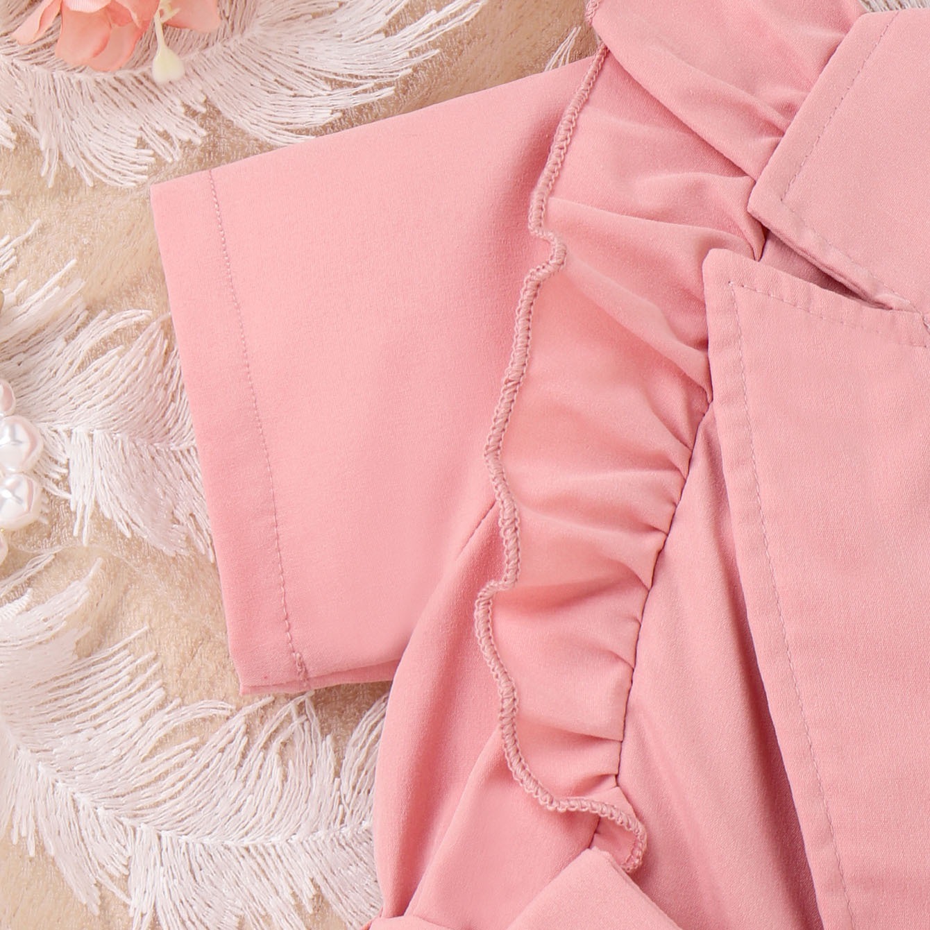 [Copy]2pcs Toddler Girls Puff-Sleeve Dress With Denim Jumper