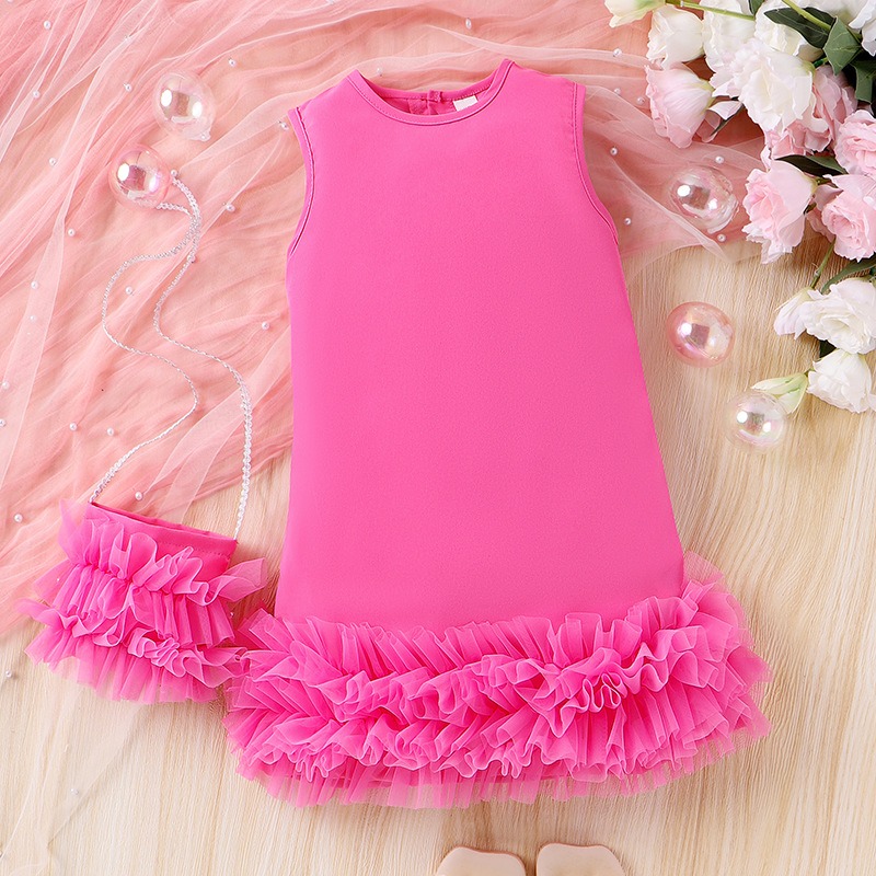 2pcs Toddler Girls Sleeveless A-line Tiered Dress with Matching Bag