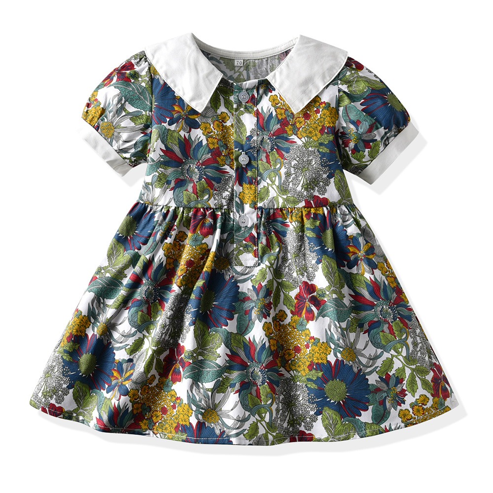 Toddler Girls Floral Smocked Dress with Puff Sleeves