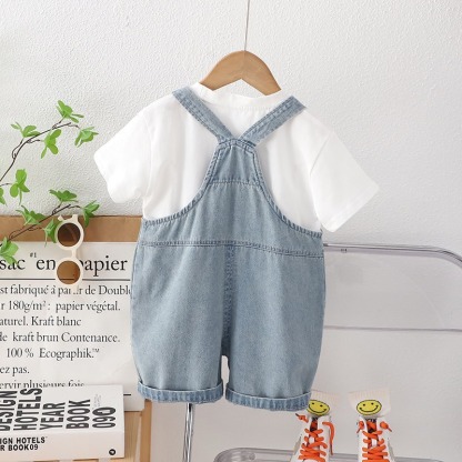 2pcs Toddler Boys Short Sleeve Tee & Doll Denim Overalls