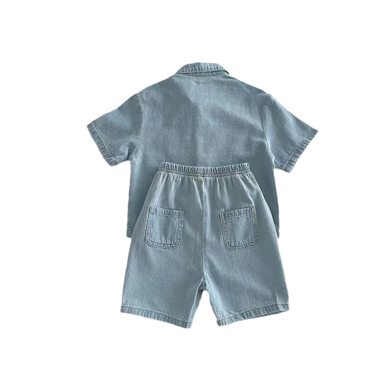 2pcs Toddler Boys Denim Short-Sleeve Shirt & Shorts