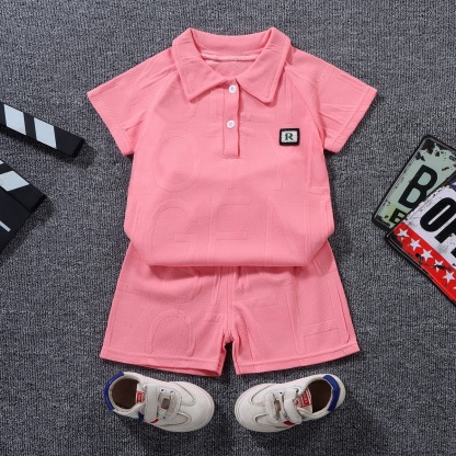 2pcs Toddler Boys 3D Letter Embossed Polo & Shorts