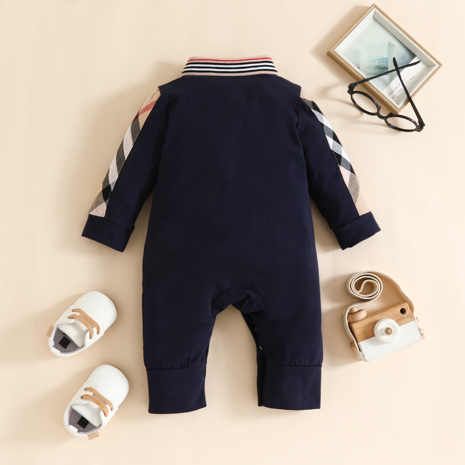 Baby Boy Button-Down Long-Sleeve Cotton Jumpsuits
