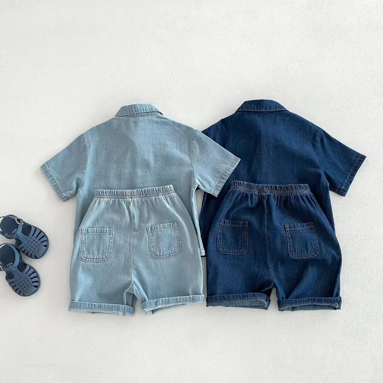 2pcs Toddler Boys Denim Short-Sleeve Shirt & Shorts