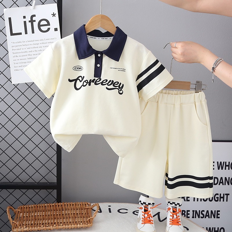 2pcs Toddler Boy Polo Shirt & Mid-Length Shorts
