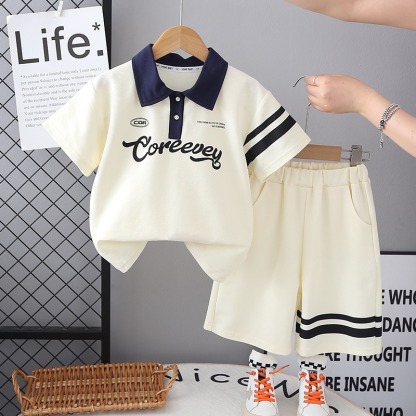 2pcs Toddler Boy Polo Shirt & Mid-Length Shorts