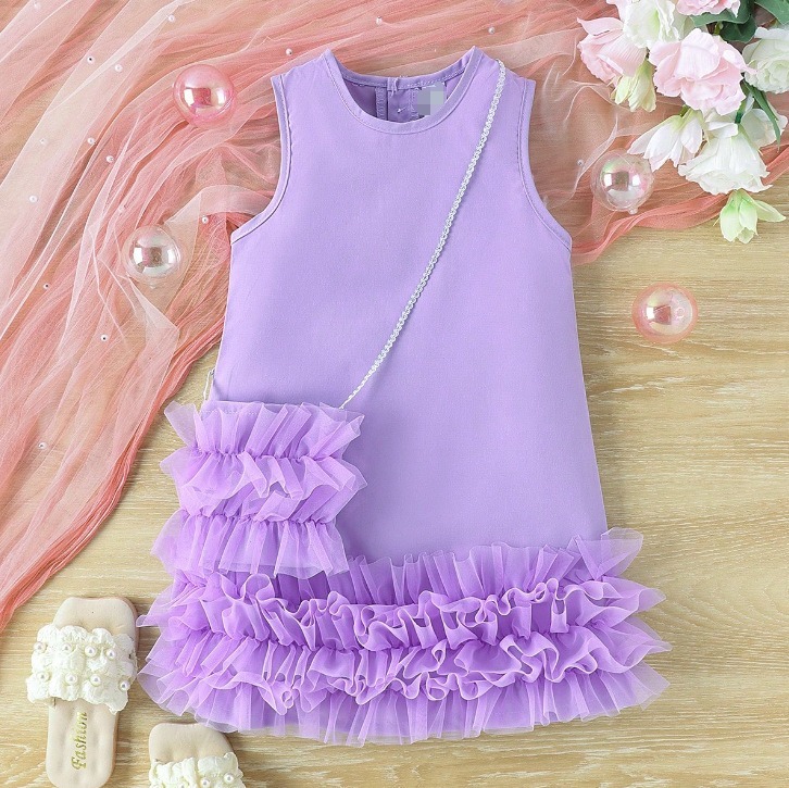 2pcs Toddler Girls Sleeveless A-line Tiered Dress with Matching Bag