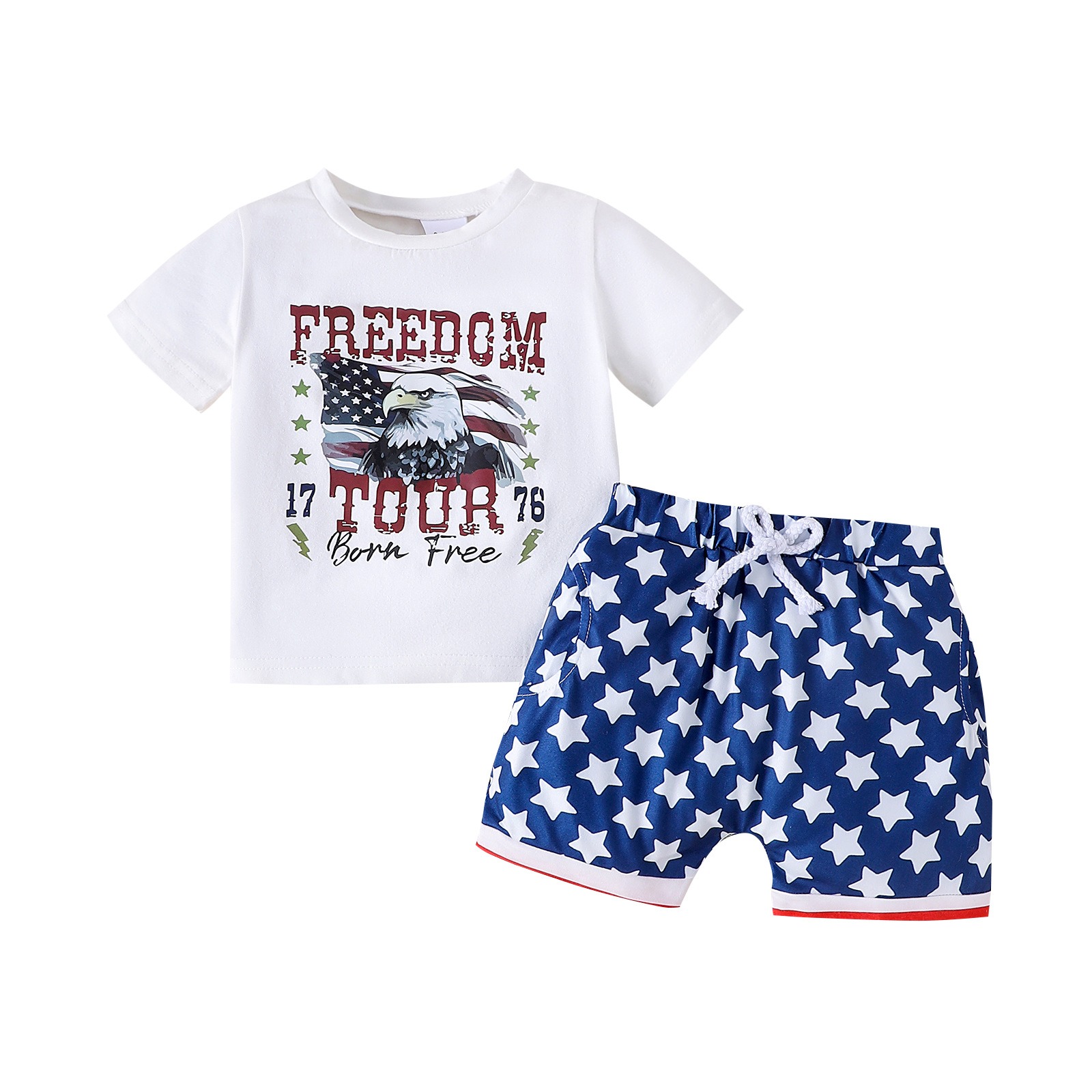 2pcs Toddler Boys Stars Tee & Shorts