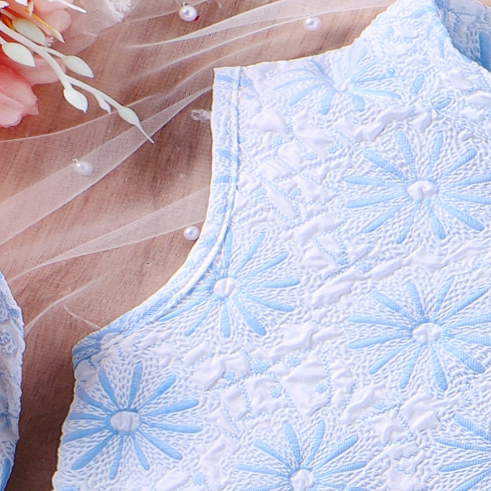 2pcs Toddler Girls Pearl-Accented Sleeveless Top & Tiered Ruffle Shorts