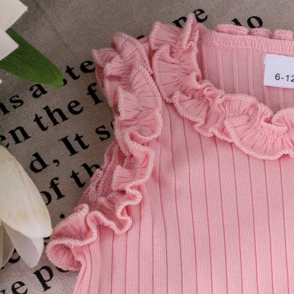 3pcs Baby Girls Ruffle Sleeveless Top And Denim Skirt