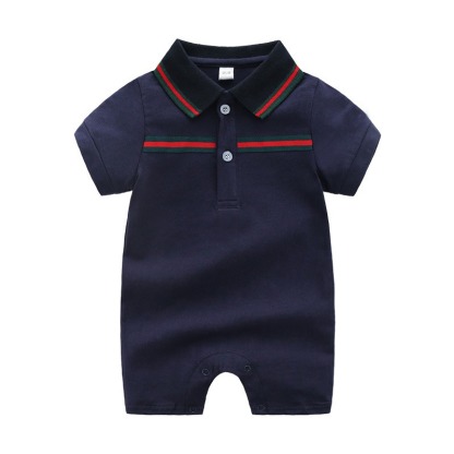 Baby Boy Cotton Polo Collar Short-Sleeve Jumpsuits