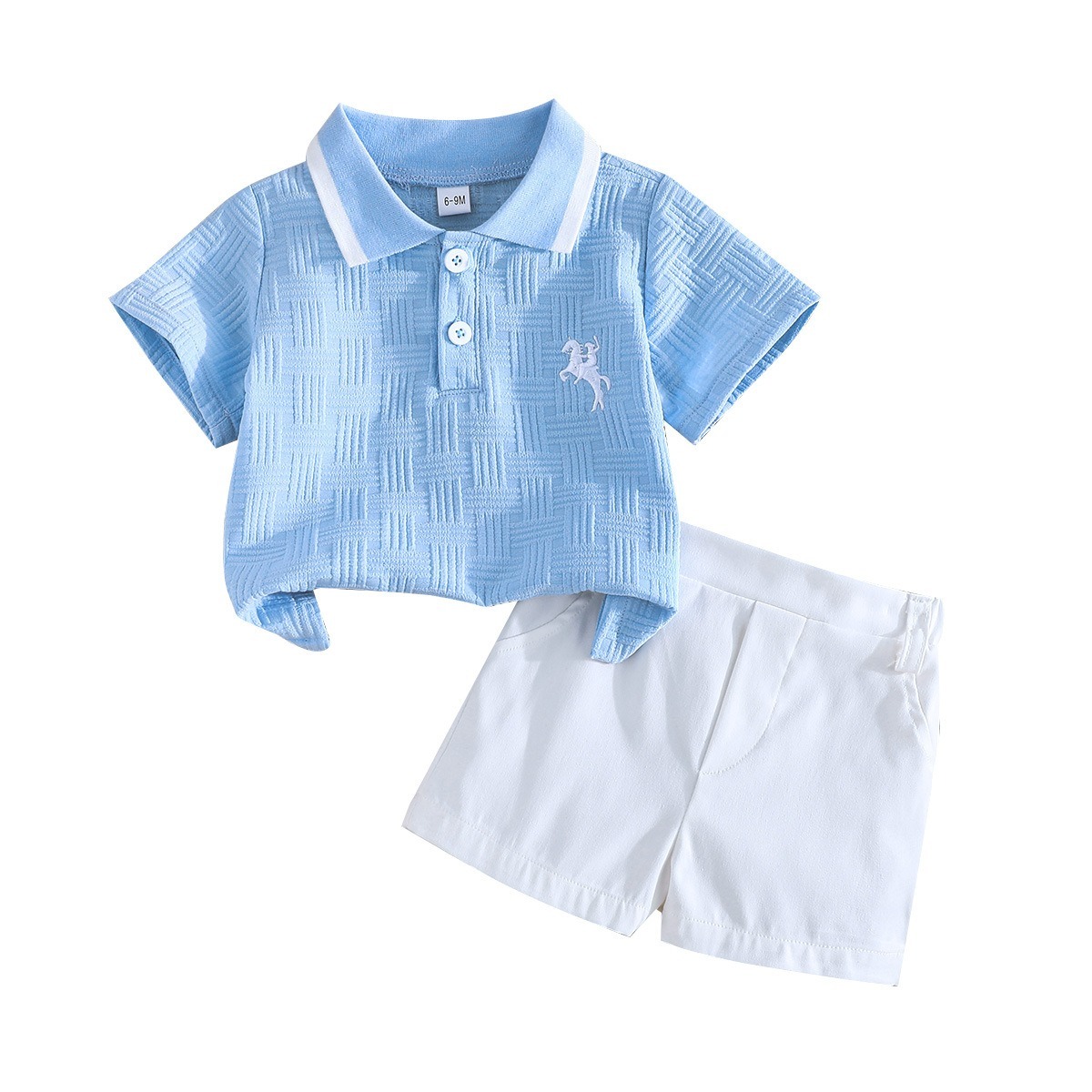 2pcs Baby Boys Embroidered Pony Short-Sleeve Top & Versatile Solid Shorts