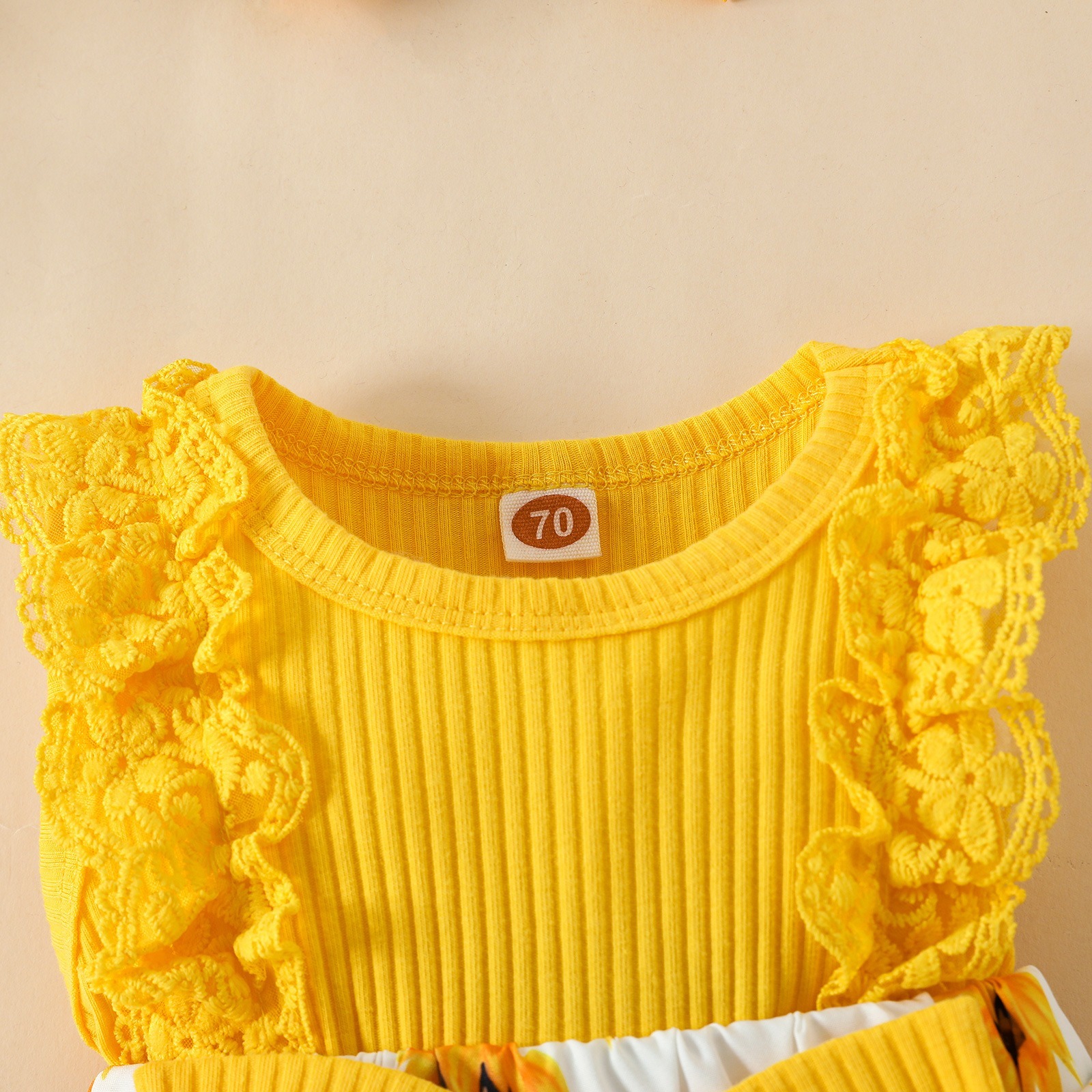 2pcs Baby Girls Floral Print Onesies Set