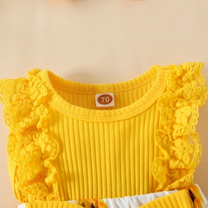 2pcs Baby Girls Floral Print Onesies Set