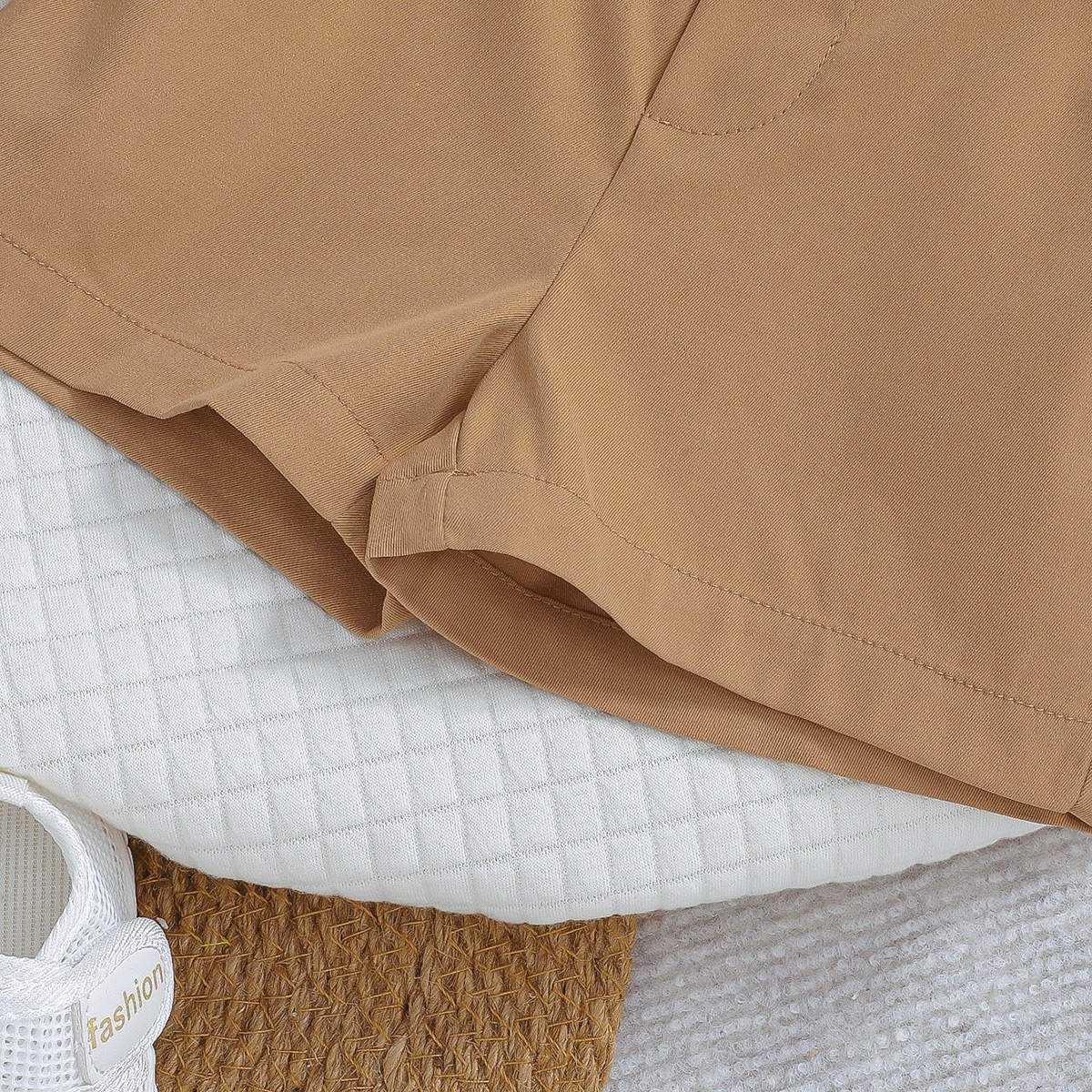 2pcs Toddler Boys Solid Color Striped Short Sleeve Shirt & Shorts