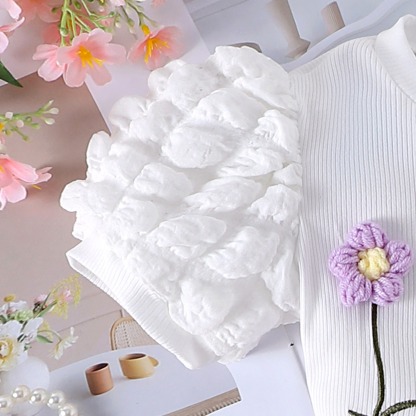 2pcs Toddler Girls Puff-Sleeve Floral Blouse Set