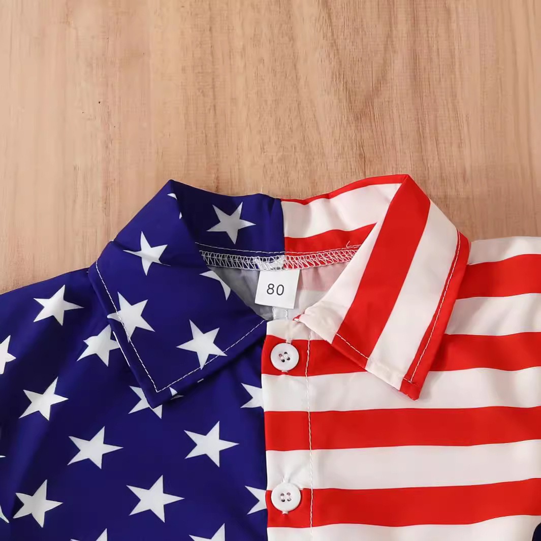2pcs Toddler Boys Independence Day Star & Stripe Button-Down And Shorts