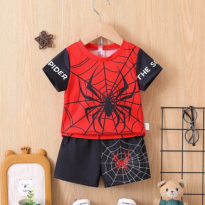 2pcs Baby Boys Spider Print Quick-Dry Outfit