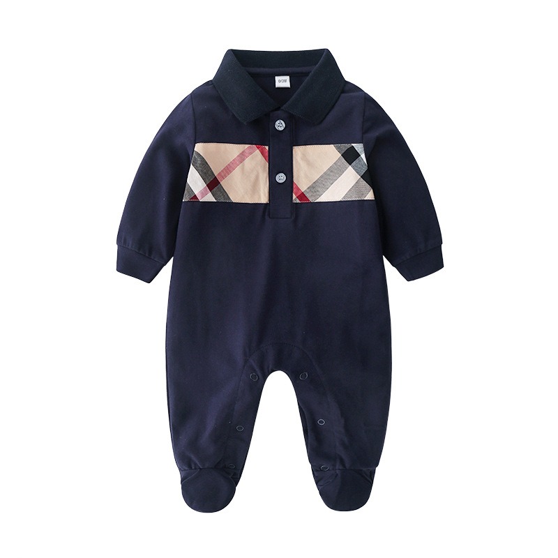 Baby Boy Cotton Lapel Long-Sleeve Jumpsuits