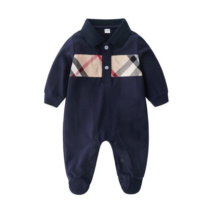 Baby Boy Cotton Lapel Long-Sleeve Jumpsuits