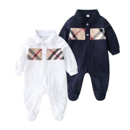 Baby Boy Cotton Lapel Long-Sleeve Jumpsuits