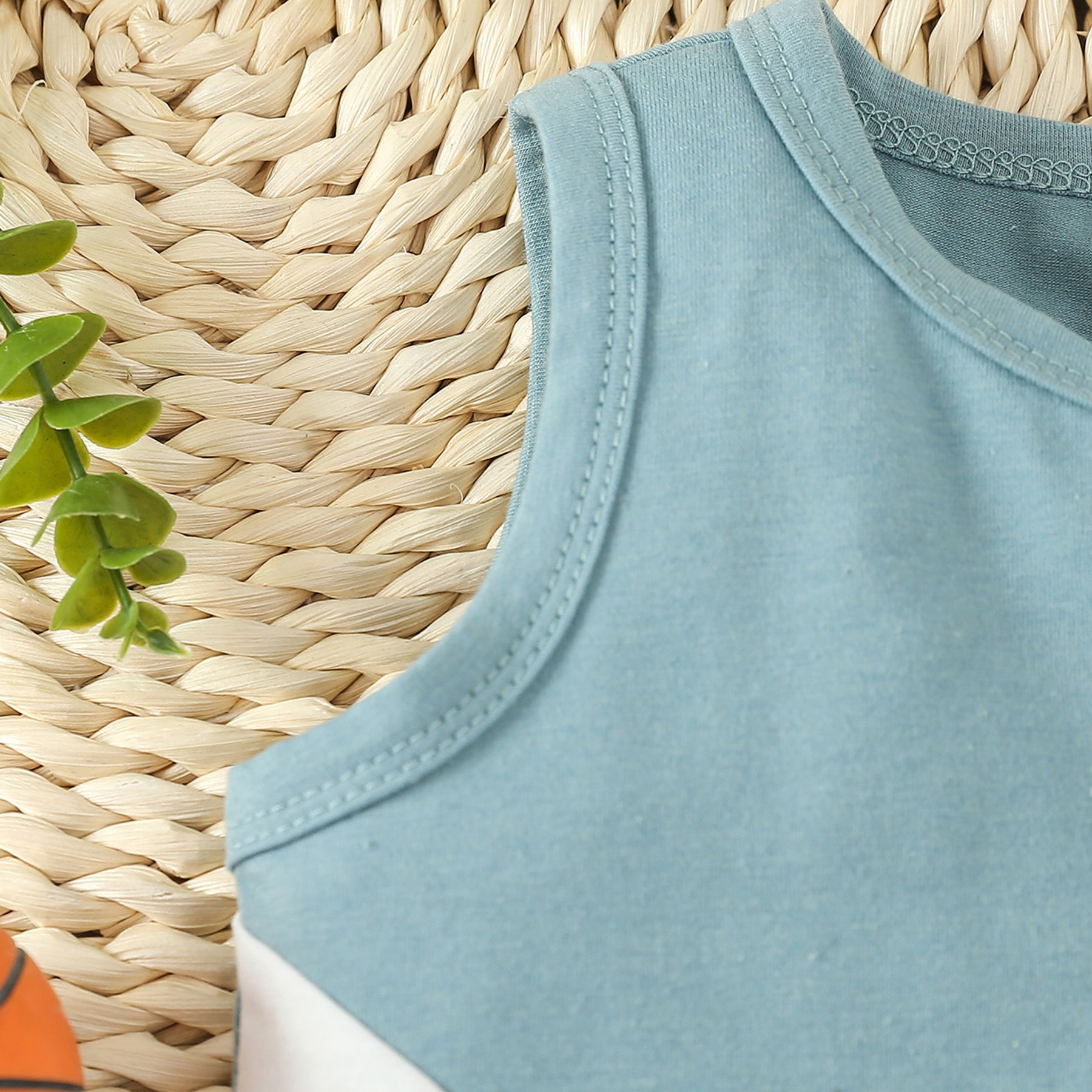 2pcs Toddler Boys Sleeveless Patchwork Top & Swim Trunks