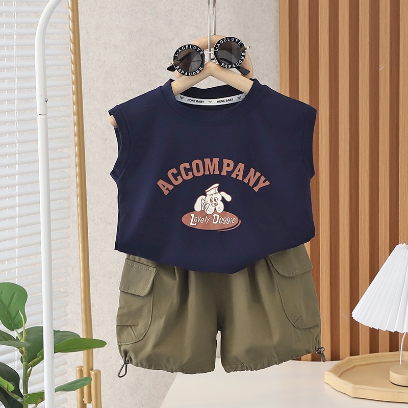 2pcs Toddler Boys Sleeveless Tee & Cargo Shorts