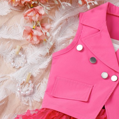 4pcs Toddler Girls Notched Lapel Blazer And Bow Tulle Skirt Outfit