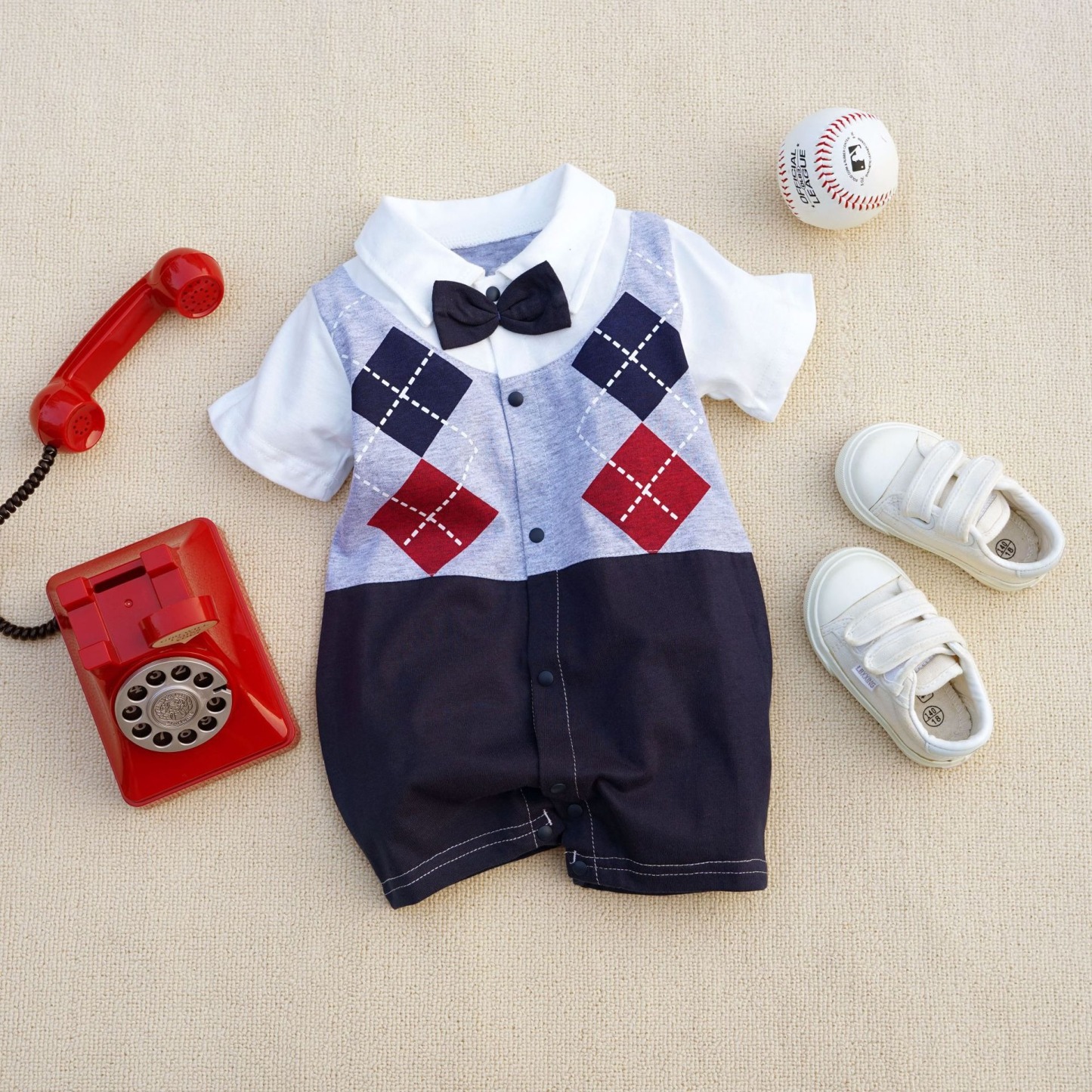 Baby Boy Diamond-Quilted Academic Jumpsuits