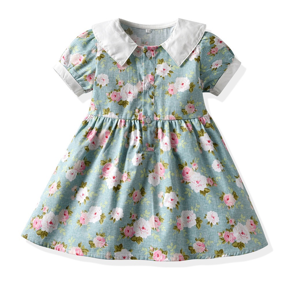 Toddler Girls Floral Smocked Dress with Puff Sleeves