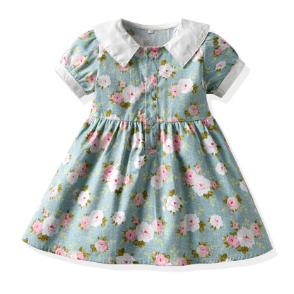 Toddler Girls Floral Smocked Dress with Puff Sleeves