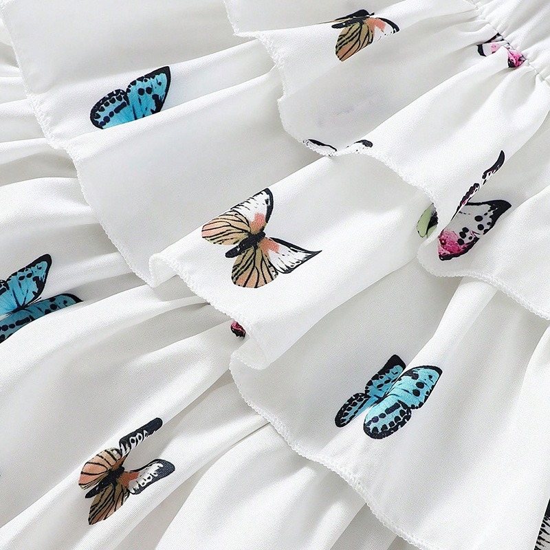 2pcs Baby Girls All-Over Butterfly Print Tiered Dress Outfit