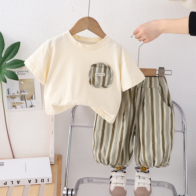2pcs Toddler Boys Striped T-shirt & Shorts