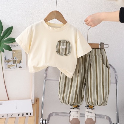 2pcs Toddler Boys Striped T-shirt & Shorts